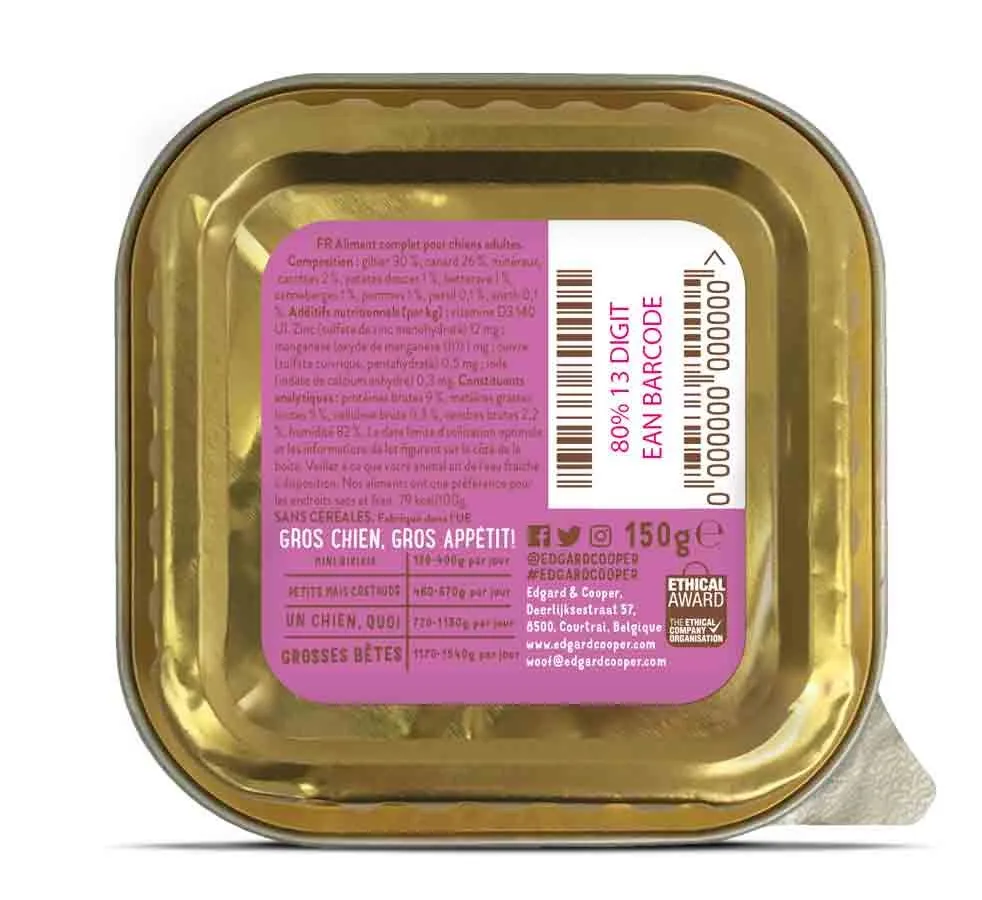 Edgard & Cooper Barquette Gibier & Canard Chien 11x150 G – Image 2