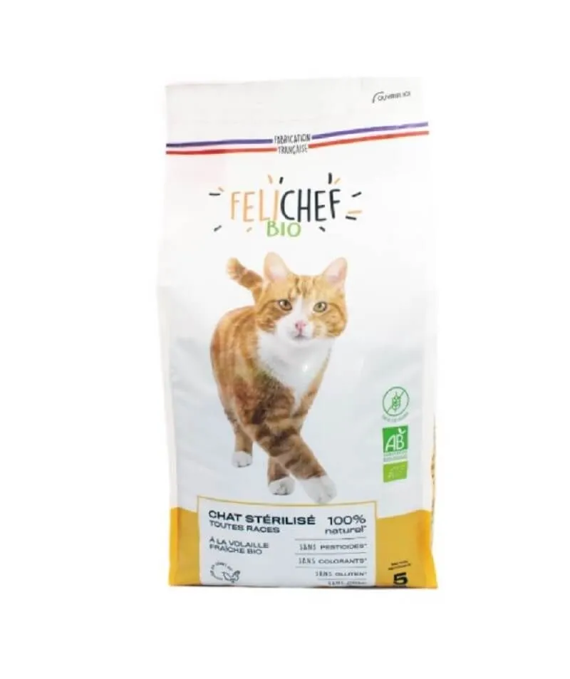 Felichef Croquettes BIO Sans Céréales, Sans Gluten Chat Stérilisé 5 Kg