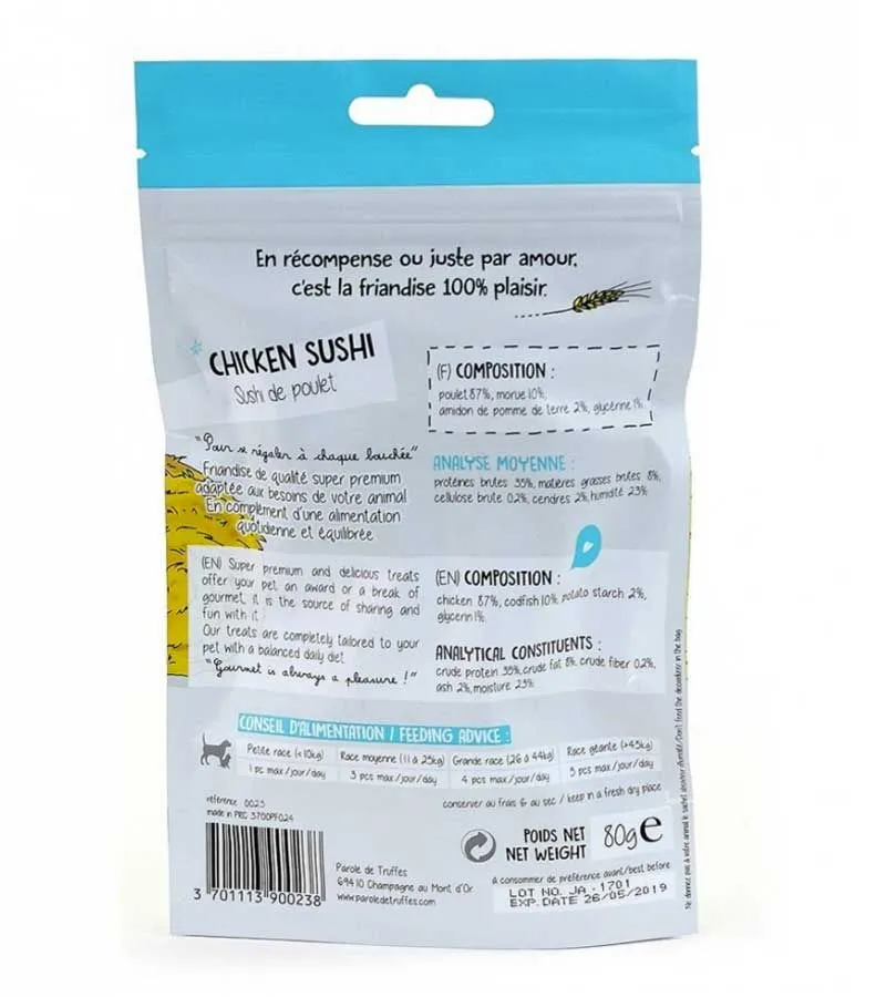 Parole De Truffes Friandises Sushi De Poulet Pour Chat Et Chien 80 G - Destockage – Image 2