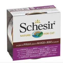 Schesir Filets De Poulet, Filets De Boeuf Et Riz Naturel Pour Chat 14 X 85 G